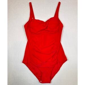 NWOT Red One Piece Bathing Suit w/ Ruched Underwire Bust Sz XL